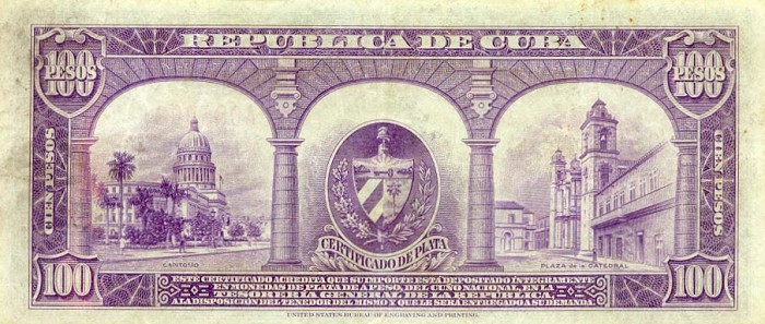 Back of Cuba p74b: 100 Pesos from 1938