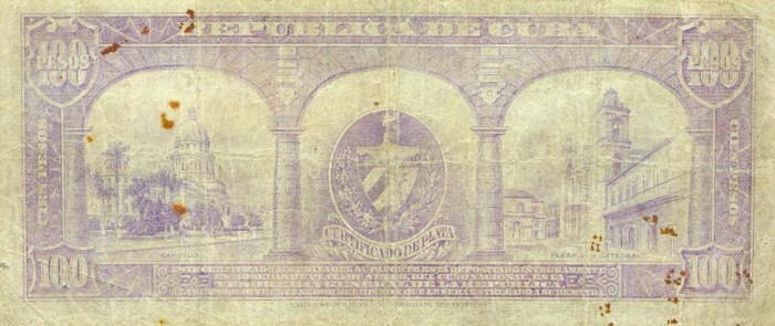 Back of Cuba p74c: 100 Pesos from 1943