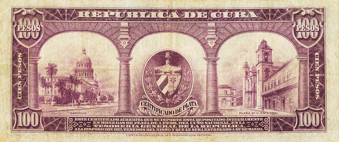 Back of Cuba p74d: 100 Pesos from 1945