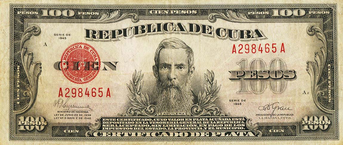 Front of Cuba p74d: 100 Pesos from 1945