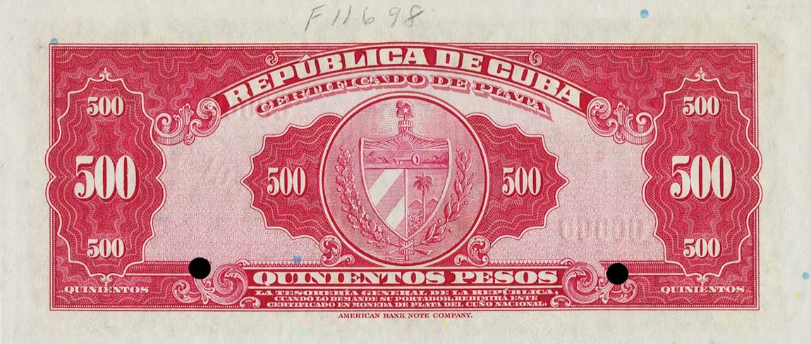 Back of Cuba p75: 500 Pesos from 1944