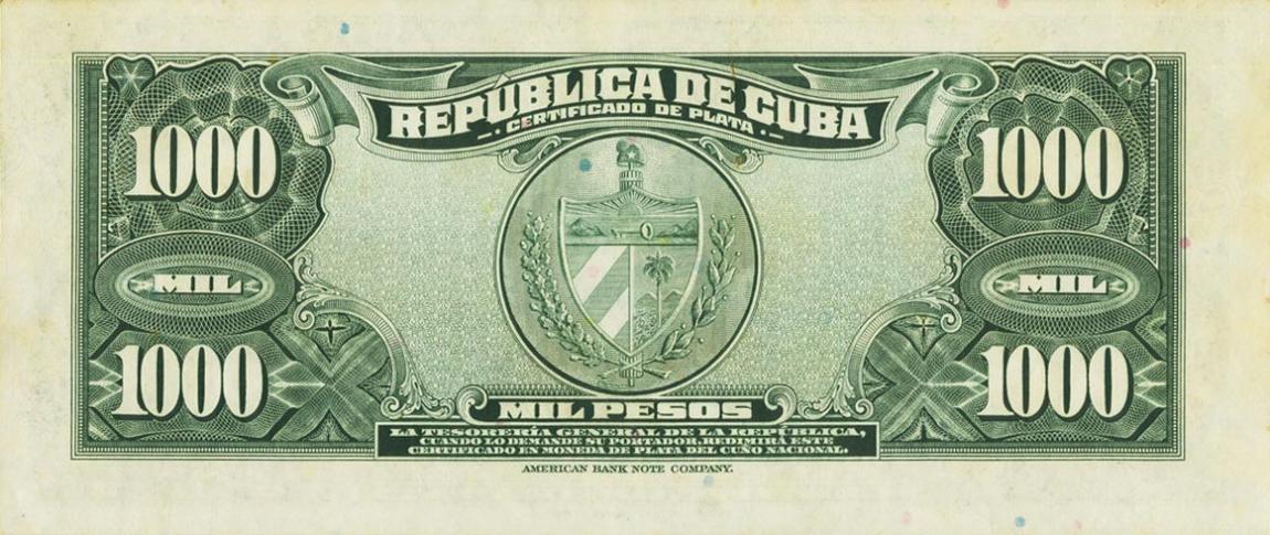 Back of Cuba p76Aa: 1000 Pesos from 1947