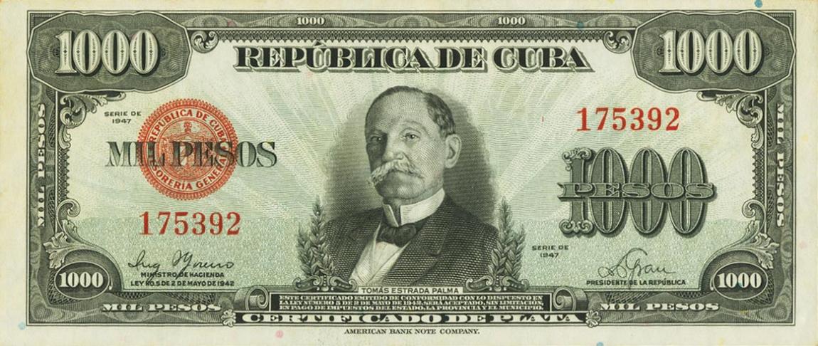 Front of Cuba p76Aa: 1000 Pesos from 1947