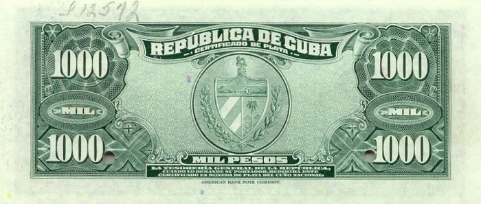 Back of Cuba p76As: 1000 Pesos from 1947