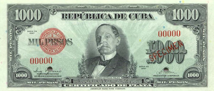 Front of Cuba p76As: 1000 Pesos from 1947