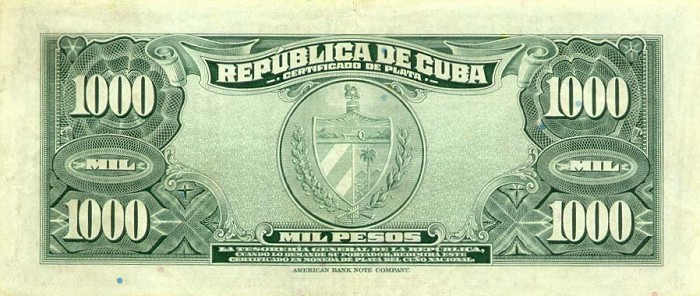 Back of Cuba p76b: 1000 Pesos from 1945