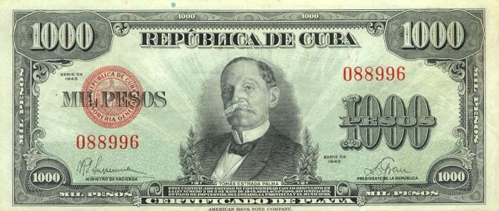 Front of Cuba p76b: 1000 Pesos from 1945