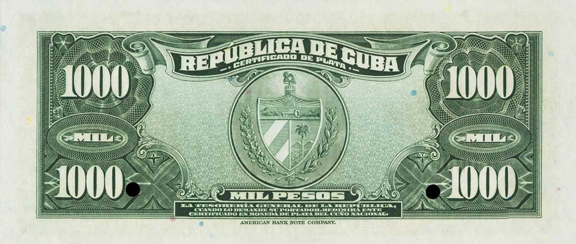 Back of Cuba p76s: 1000 Pesos from 1944