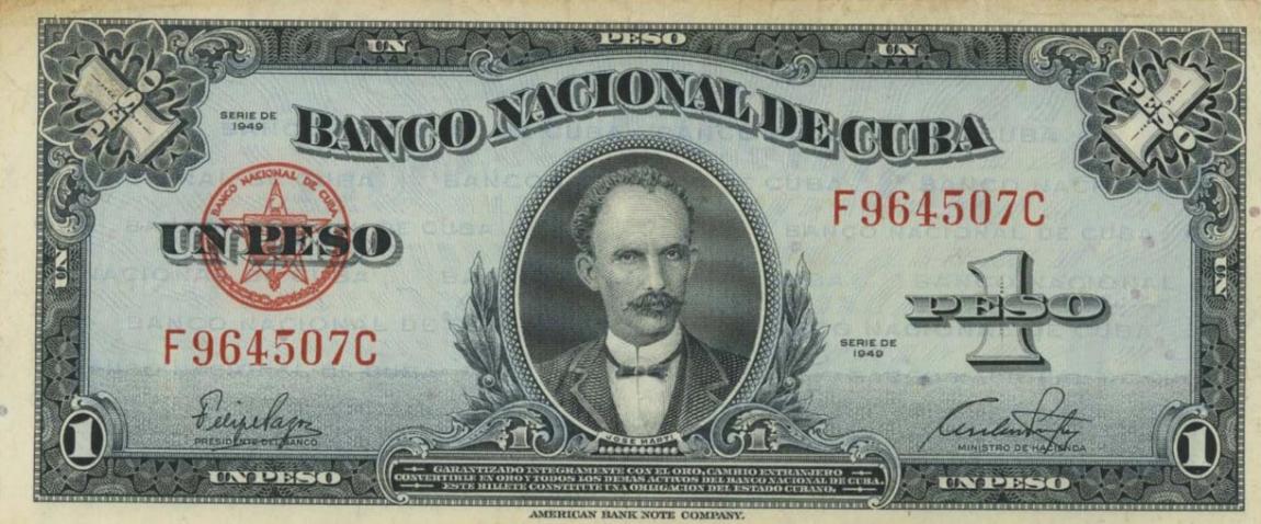 Front of Cuba p77a: 1 Peso from 1949