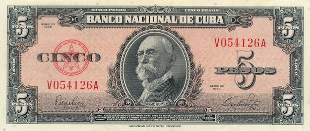 Front of Cuba p78a: 5 Pesos from 1949