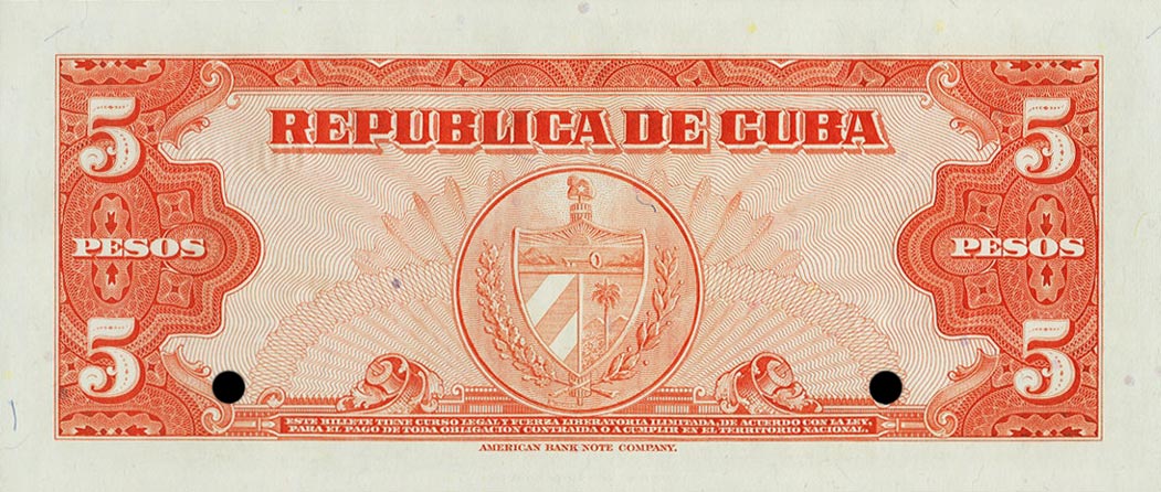 Back of Cuba p78s1: 5 Pesos from 1949