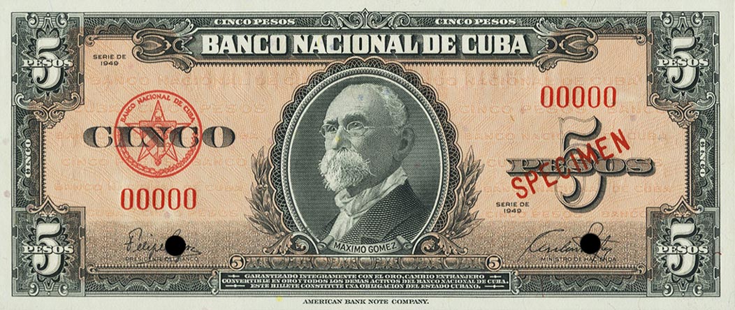 Front of Cuba p78s1: 5 Pesos from 1949