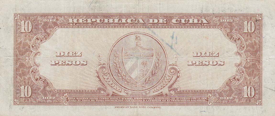 Back of Cuba p79a: 10 Pesos from 1949
