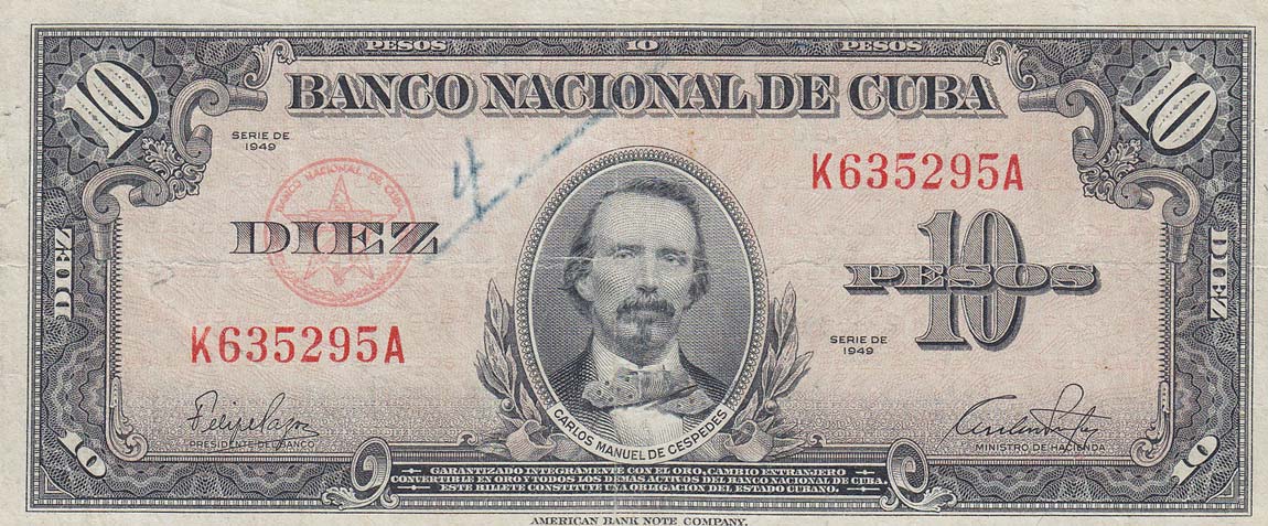 Front of Cuba p79a: 10 Pesos from 1949