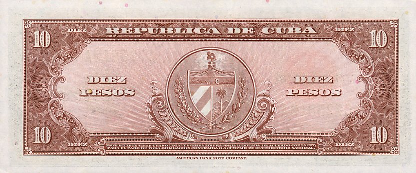 Back of Cuba p79b: 10 Pesos from 1960