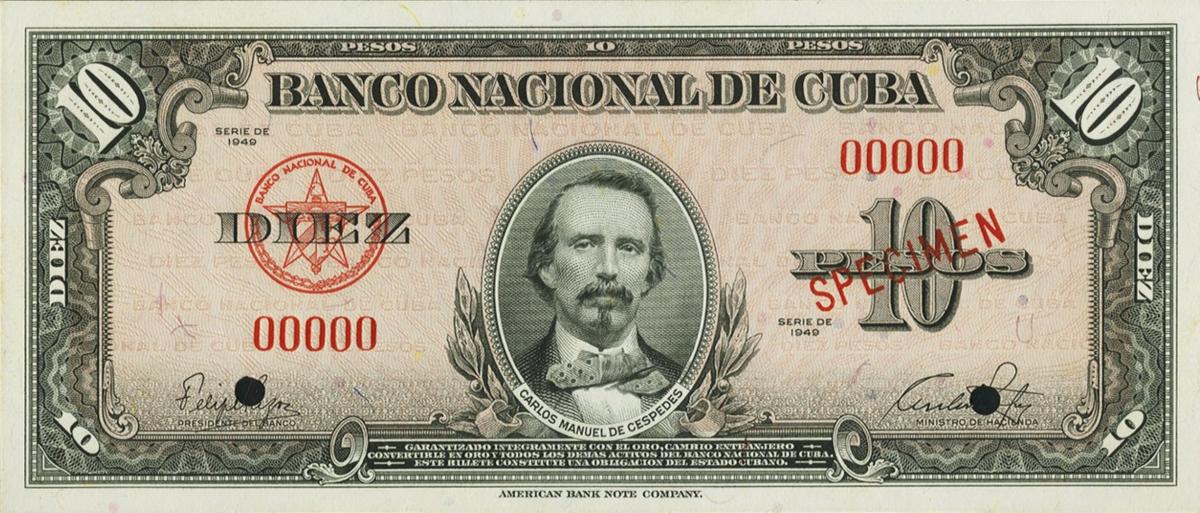 Front of Cuba p79s1: 10 Pesos from 1949