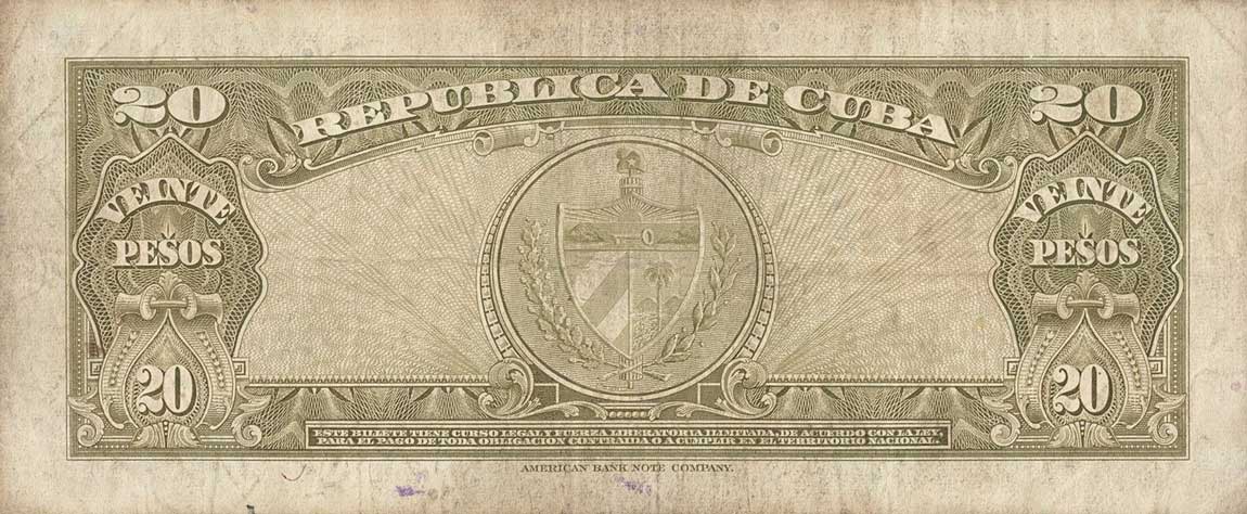 Back of Cuba p80a: 20 Pesos from 1949