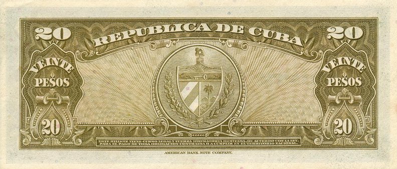 Back of Cuba p80c: 20 Pesos from 1960