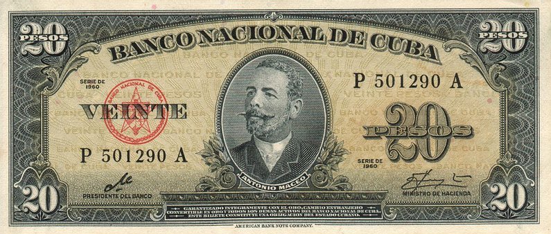 Front of Cuba p80c: 20 Pesos from 1960