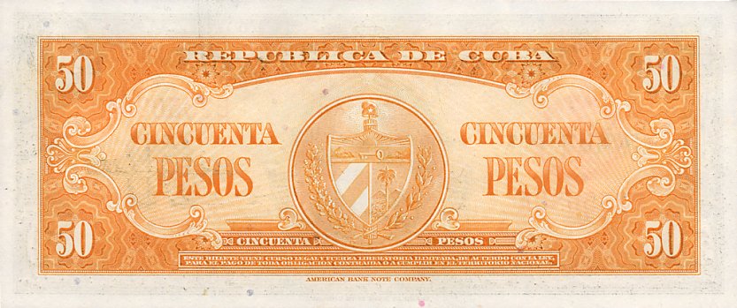 Back of Cuba p81b: 50 Pesos from 1958