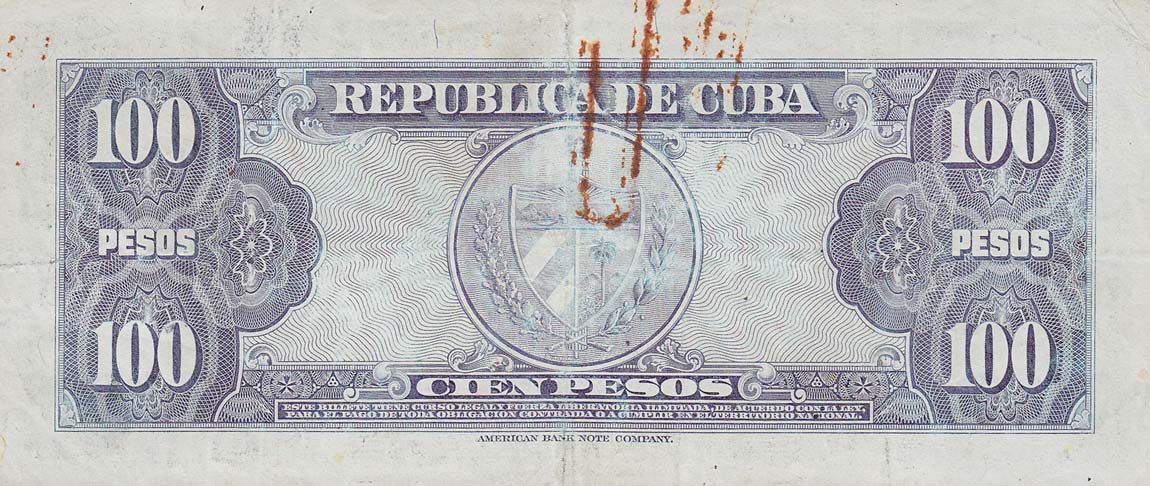 Back of Cuba p82a: 100 Pesos from 1950