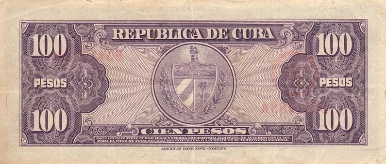 Back of Cuba p82b: 100 Pesos from 1954