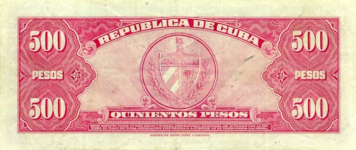 Back of Cuba p83a: 500 Pesos from 1950