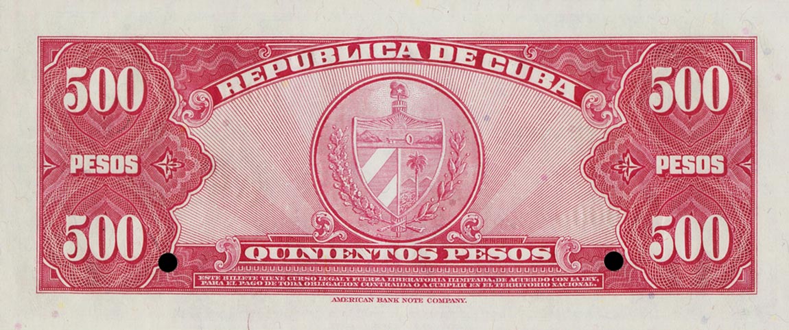 Back of Cuba p83s: 500 Pesos from 1950