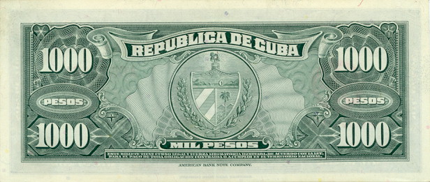 Back of Cuba p84a: 1000 Pesos from 1950