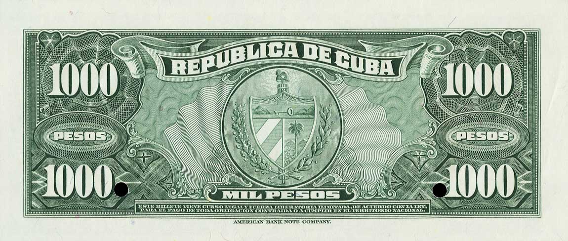 Back of Cuba p84s: 1000 Pesos from 1950