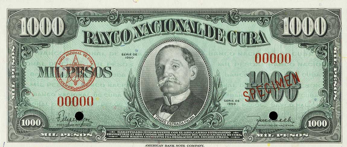 Front of Cuba p84s: 1000 Pesos from 1950