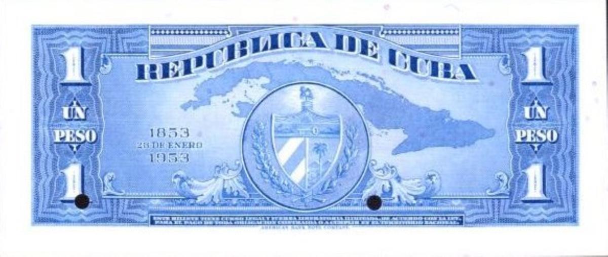Back of Cuba p86s: 1 Peso from 1953