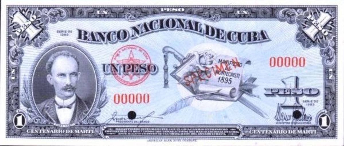 Front of Cuba p86s: 1 Peso from 1953