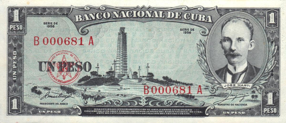 Front of Cuba p87a: 1 Peso from 1956
