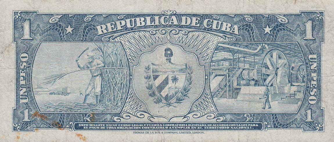 Back of Cuba p87b: 1 Peso from 1957
