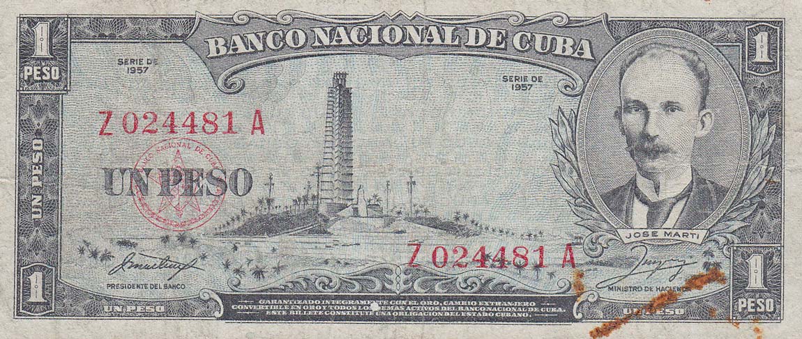 Front of Cuba p87b: 1 Peso from 1957