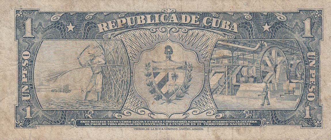 Back of Cuba p87c: 1 Peso from 1958