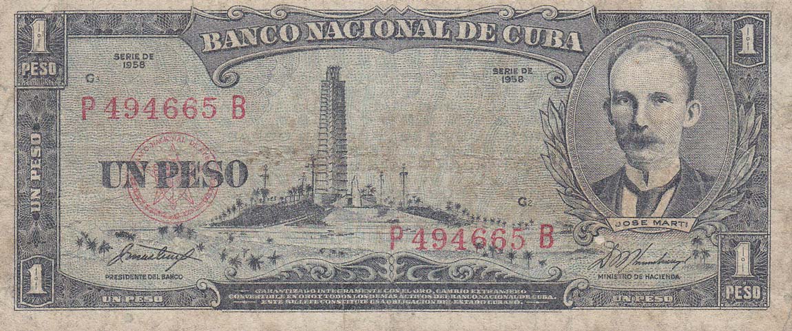 Front of Cuba p87c: 1 Peso from 1958