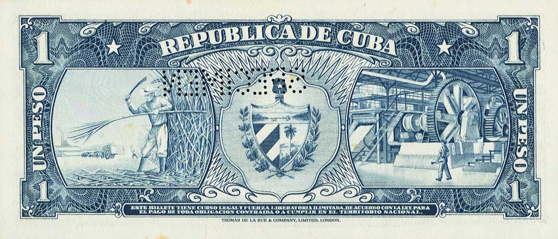 Back of Cuba p87s1: 1 Peso from 1956
