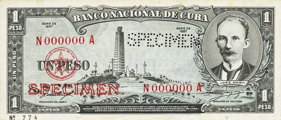 Front of Cuba p87s2: 1 Peso from 1956