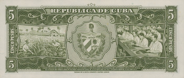 Back of Cuba p91c: 5 Pesos from 1960