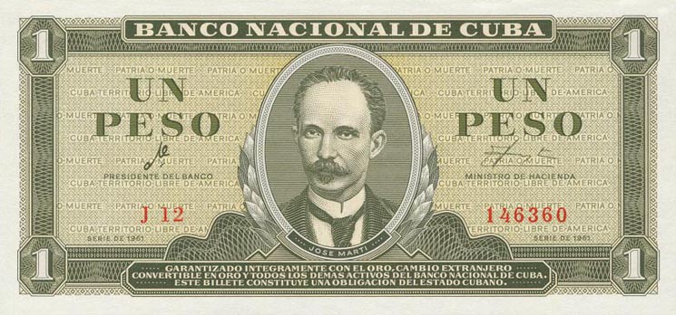 Front of Cuba p94a: 1 Peso from 1961