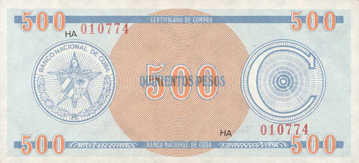 Front of Cuba pFX18: 500 Pesos from 1987