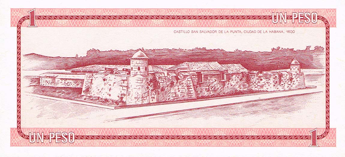 Back of Cuba pFX1: 1 Peso from 1985
