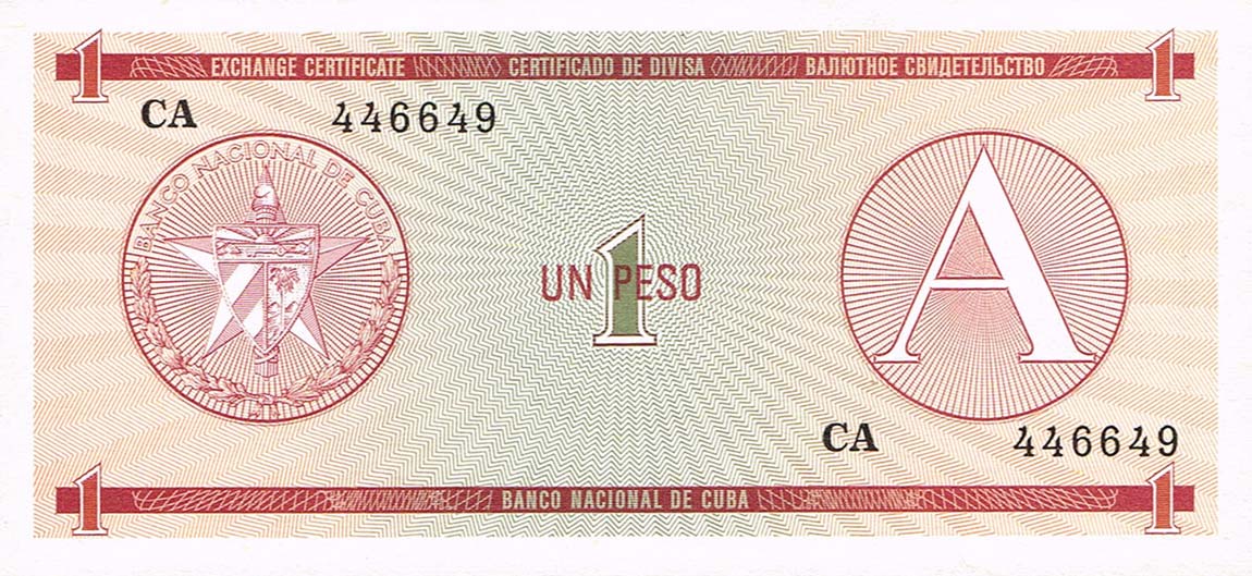 Front of Cuba pFX1: 1 Peso from 1985