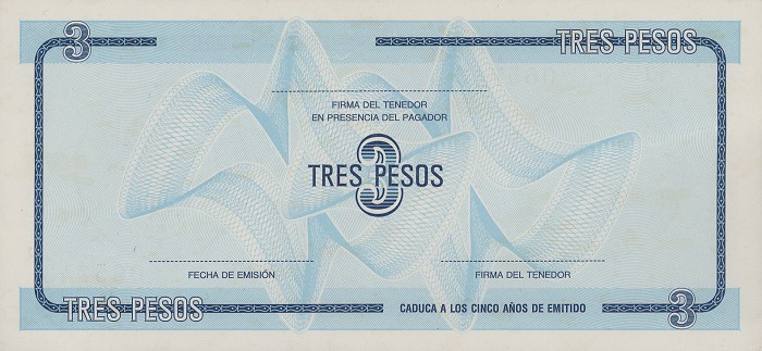 Back of Cuba pFX20: 3 Pesos from 1988