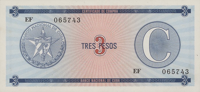 Front of Cuba pFX20: 3 Pesos from 1988