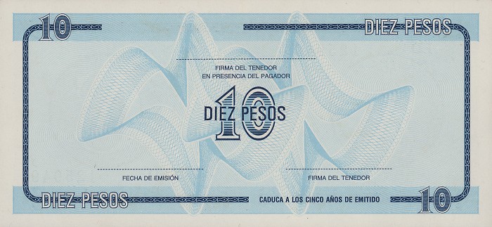 Back of Cuba pFX22: 10 Pesos from 1988