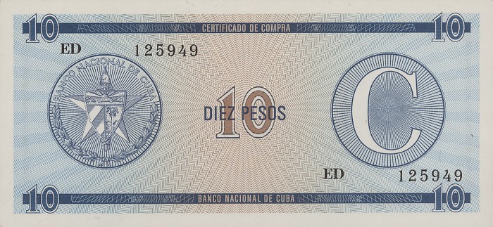 Front of Cuba pFX22: 10 Pesos from 1988