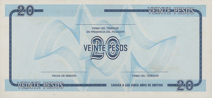 Back of Cuba pFX23: 20 Pesos from 1988